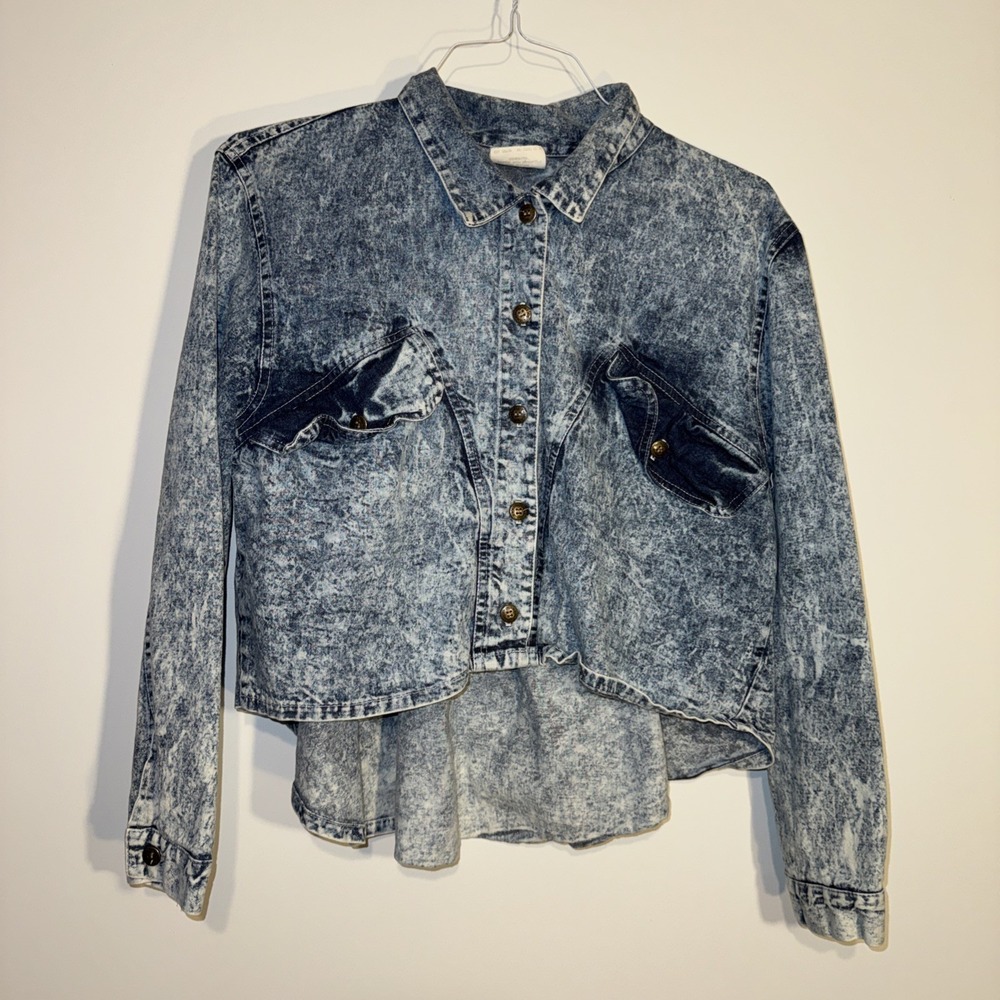 Vintage Cherokee Denim Jacket Acid Wash Blue Cropped Womens Large Made in USA